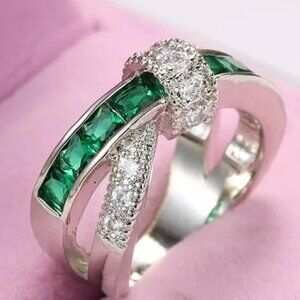 🌸925 Silver Plated Antique Yellow CZ Punk Party Cocktail Ring, GPMB1400